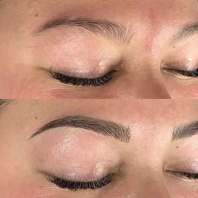 Alyssa right brow before and after microblading strokes only
