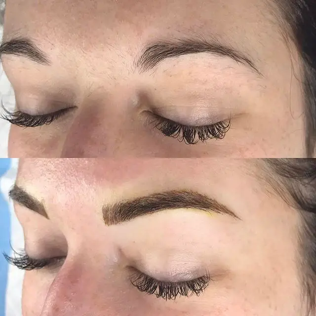stephanie left brow view microblading and shading before after